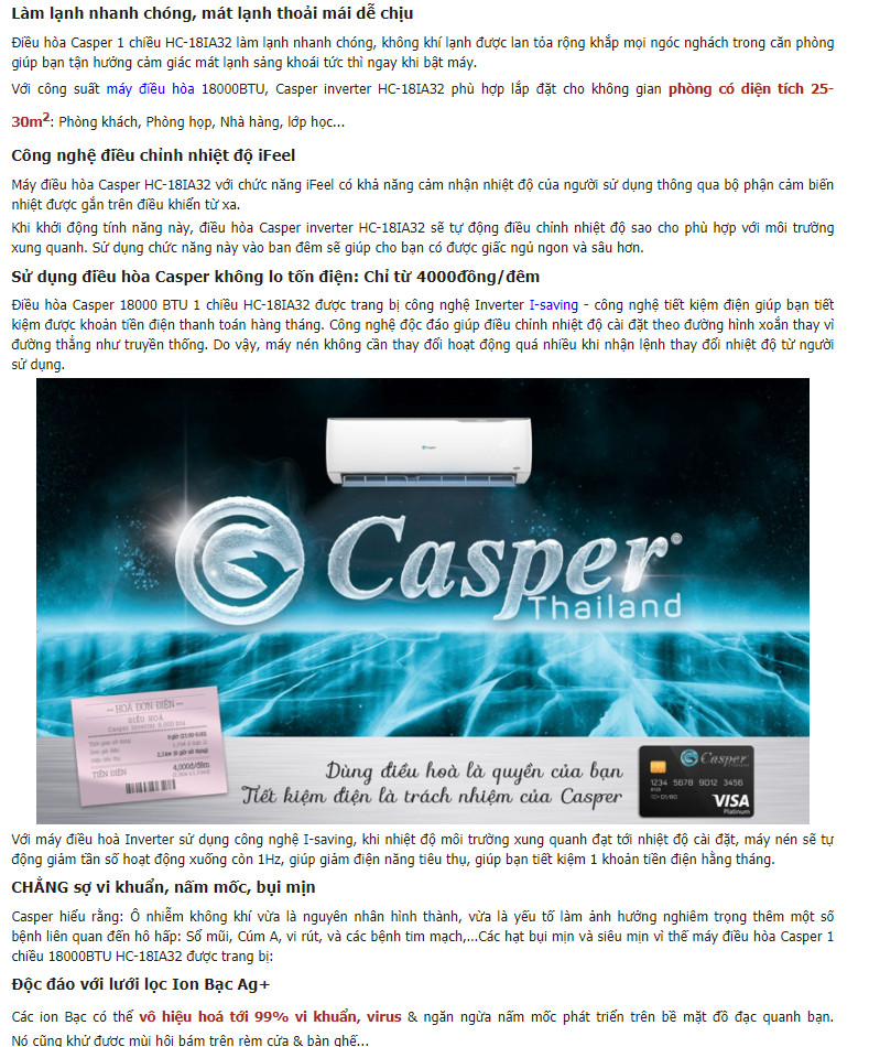 Máy lạnh Casper HC-18IA32 Inverter 2 HP | HAHA VN